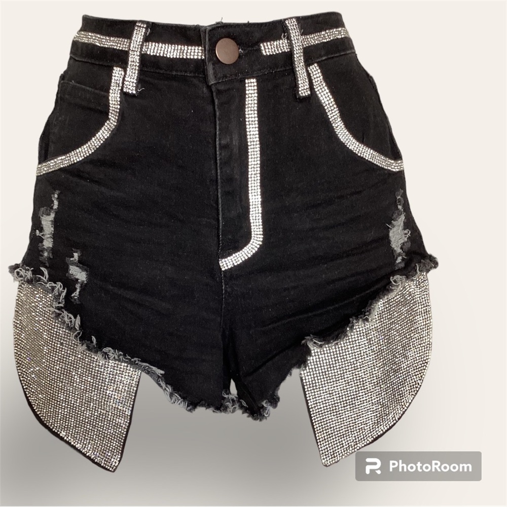 | LIPSTICK | Black | Denim | Rhinestone | Shorts